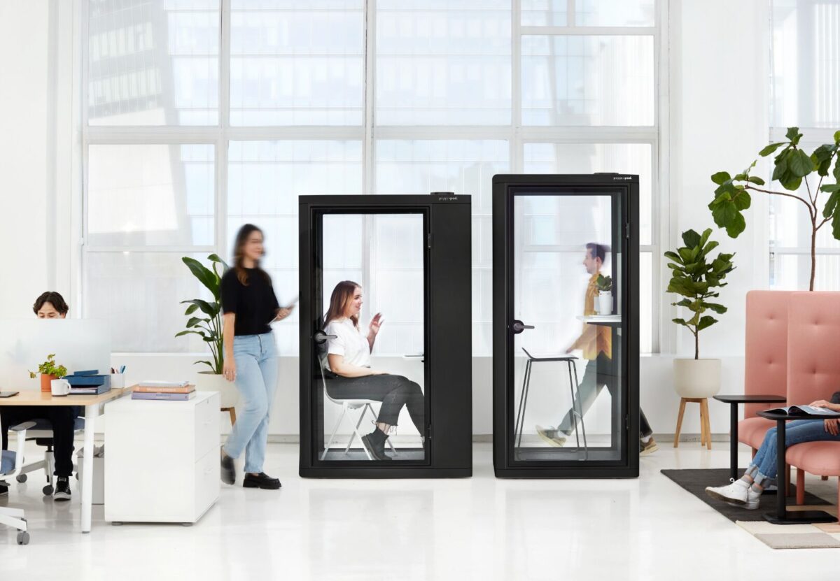 clients using black phone booth